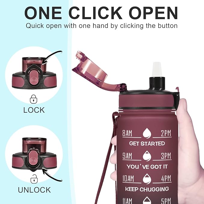 Enerbone Water Bottle, Leakproof BPA & Toxic Free, Motivational Water Bottle with Times to Drink and Straw, Fitness Sports Water Bottle with Strap for Office, Gym, Outdoor Sports-PawvioPets