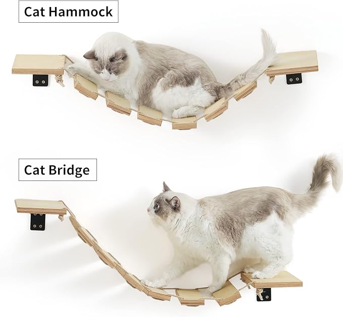 FUKUMARU Cat Bridge Wall Mounted, 12.8-Inch Expanded Feline Perch & Climbing Steps for Custom Kitten Highway Systems, Multi-Level Wall Shelves Furniture-PawvioPets