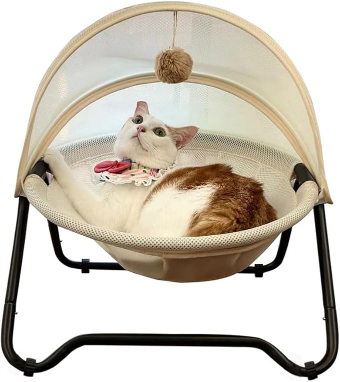 Cat Bed, Pet Hammock Bed for Cats and Dogs, Comfortable and Breathable Elevated Cat & Dog Nest, Easy to Assemble, Cover Removable and Washable, Suitable for Indoor and Outdoor Use (Cream)-PawvioPets