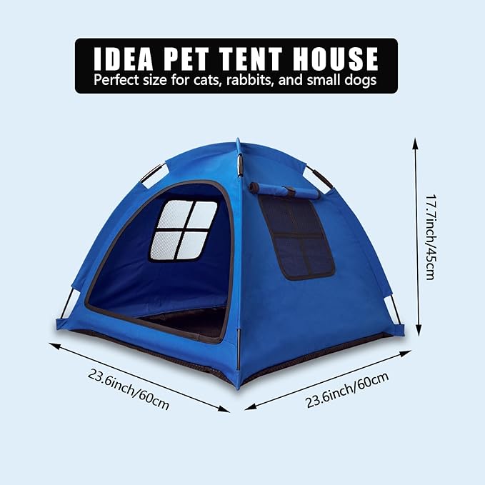 Blue Cat Tent House、Cat's Nest, Portable Indoor/Outdoor Pet Tent House for Cats, Puppies and Other Small Animals-PawvioPets