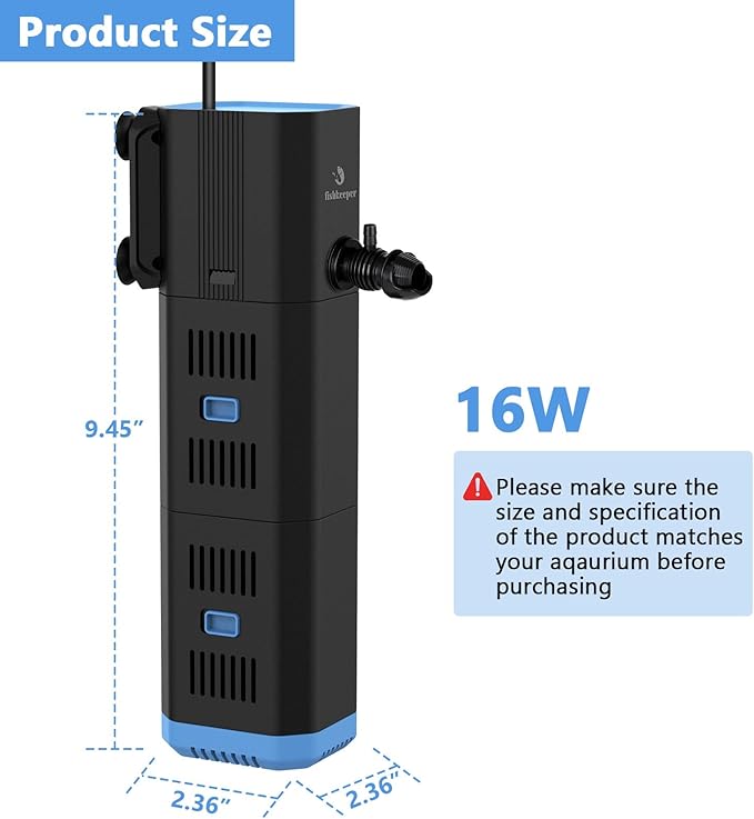 Aquarium Filter for 40-170 Gallon Tank，265GPH Fish Tank Filter 16W Green Clean Machine Submersible Pump Filter for Green Water and Algae Clean,Submersible Internal Filter for Saltwater Freshwater-PawvioPets