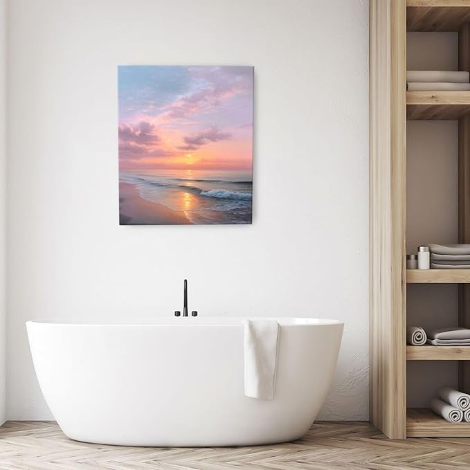 Beach Sunset Wall Art Ocean Coastal Scenery Wall Decor Seascape Picture Canvas Landscape Painting Print Framed Artwork Decorations for Living Room Office Bedroom Kitchen 24"x20"-PawvioPets
