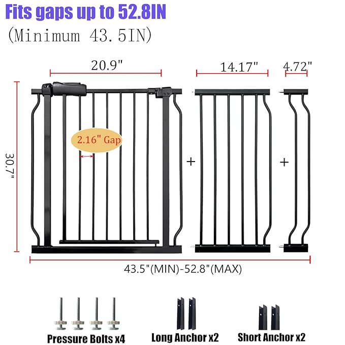 Baby Gates Extra Wide 48-53 Inch Large Baby Gate for Stairs Tension Pet Dog Gates Indoor for Doorways No Drilling Pressure Mounted Pet Gates for Kids-PawvioPets
