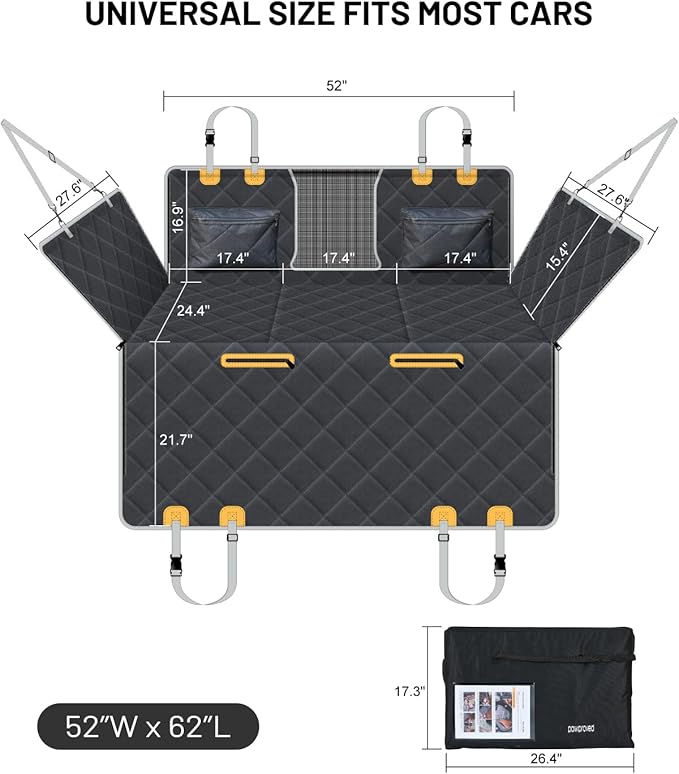 Back Seat Extender for Dog, Waterproof Dog Car Seat Cover for Back Seat, Hard Bottom Car Seat Cover, Large-Space Hammock for Car Truck SUV, Pet Seat Cover Holds 450lbs(Black)-PawvioPets