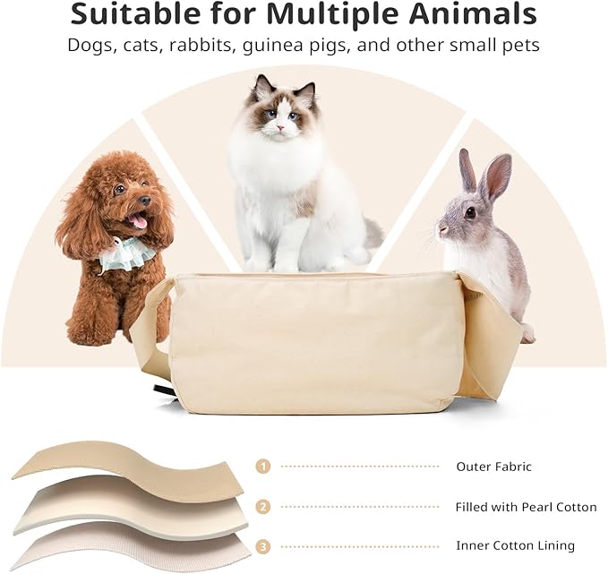 Dog Sling Carrier for Small Dogs and Cats, Lightweight Collapsible Pet Travel Bag with Adjustable Strap, Side Pockets & Breathable Mesh (Beige, 15.7" L x 5.9" W x 8.6" H)-PawvioPets