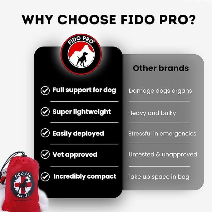 Fido Pro Airlift Emergency Dog Rescue Sling - Lightweight, Packable Dog Sling for Extra Large Dogs with 8-Point Support System for Safe Transport - Ideal for Hiking, Skiing - Fits Dogs 70-160 lbs-PawvioPets