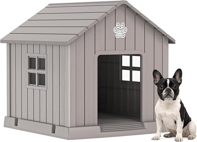 DRATO Dog House Indoor Outdoor for Small to Large Sized Dogs Indoor Outdoor Doghouse Puppy Shelter with Elevated Floor, Easy to Assemble (Light Brown, 31Inch(31.18 * 33.7 * 32.52))-PawvioPets