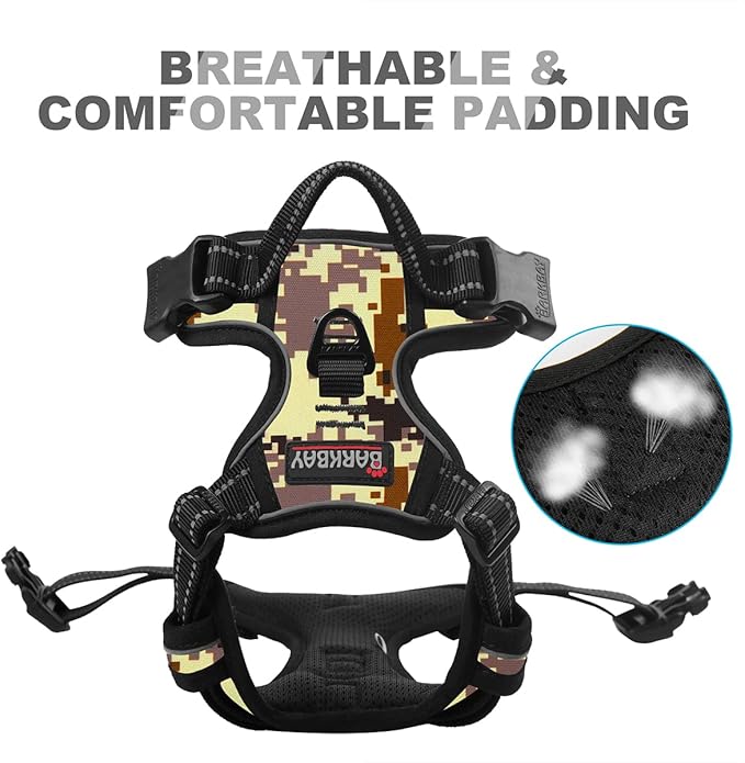 BARKBAY No Pull Dog Harness Front Clip Heavy Duty Reflective Easy Control Handle for Large Dog Walking(Desert camo,S)-PawvioPets
