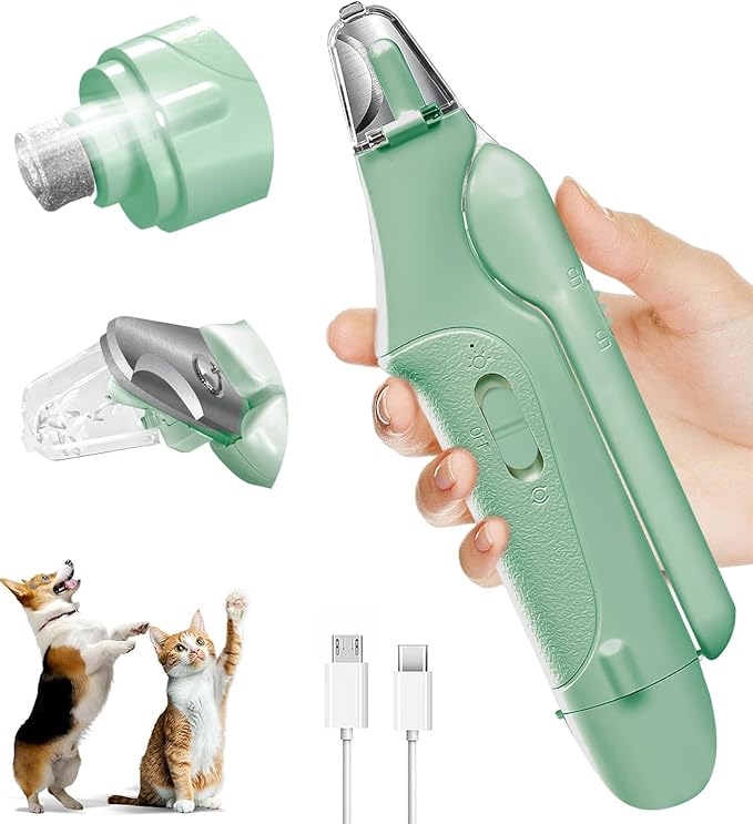 Dog Nail Clippers & Cat Nail Clipper with Catcher, 2 in 1 Dog Nail Trimmers & Grinder with Light for Large Small Dogs Cats,Silent Groom Pro Claw Trimmer, Rechargeable Dogs Nails Grinder Quiet-PawvioPets
