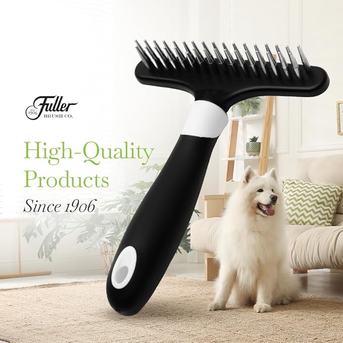 Fuller Brush Undercoat Pet Rake - 33 Sturdy Tapered Steel Pins Inset into Polypropylene Head - Ergonomically Designed Rubberized Handle - Reduce Tangles, Remove Loose Undercoat for Shed-Free Groom-PawvioPets