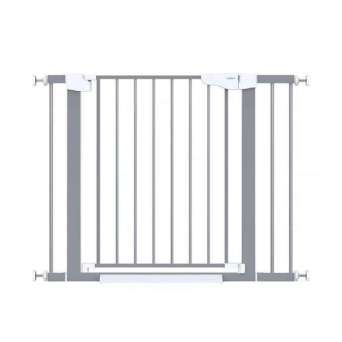 Cumbor 29.7"-40.6" Baby Gate for Stairs, Mom's Choice Awards Winner-Dog Gates for Doorways, Pressure Mounted Auto-Close Pet Gates for Dogs Indoor, Safety Child Gate with Easy Walk Thru Door, Gray-PawvioPets