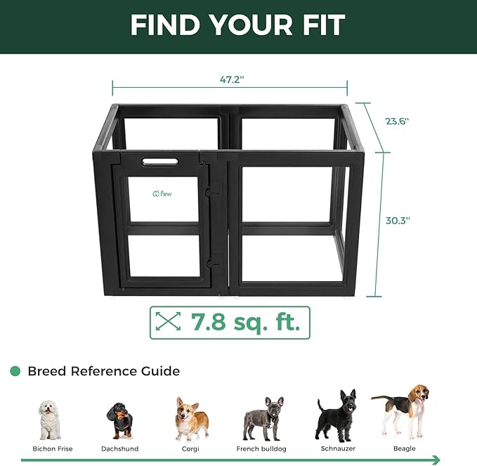 FXW AuraSpace Acrylic Indoor Unleashed Dog Playpen for Small and Medium Dogs, 30 Inch, 12 Panels, Black-PawvioPets