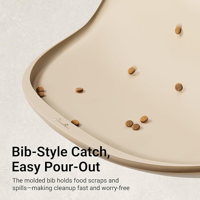 DownyPaws Dog Food Mats for Floors Waterproof, BPA Free Silcone Dog Bowl Mat, Non-Slip Pet Feeding Mat with High Raised Edge, Cat Placemat for Messy Drinkers, 18"×12.5", Almond-PawvioPets