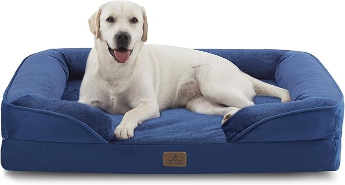 Bedfolks Orthopedic Dog Bed XL, Waterproof Dog Sofa Bed for Extra Large Dogs, Egg Foam Pet Couch Bed with Removable Washable Cover and Nonslip Bottom, Navy Blue-PawvioPets