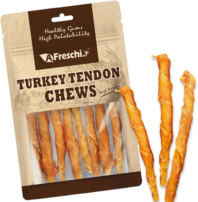Afreschi Wrapped Turkey Tendon with Chicken Stick 3.5 oz, USA-Sourced Turkey Tendon, Dog Treats for Wrapped Series, All Natural Human Grade Dog Treat, Hypoallergenic, Rawhide Alternative-PawvioPets