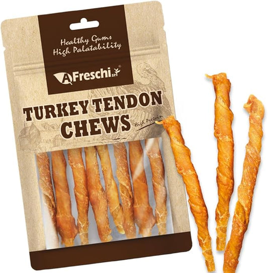 Afreschi Wrapped Turkey Tendon with Chicken Stick 3.5 oz, USA-Sourced Turkey Tendon, Dog Treats for Wrapped Series, All Natural Human Grade Dog Treat, Hypoallergenic, Rawhide Alternative-PawvioPets