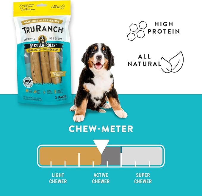 Collagen Rolls - 9" Collagen Rolls for Dogs - Long Lasting Healthy Joint Support - Rawhide Alternative - Skin & Coat Health - Made with Real Peanut Butter, Value Pack, 3 Bags, 9 Count-PawvioPets