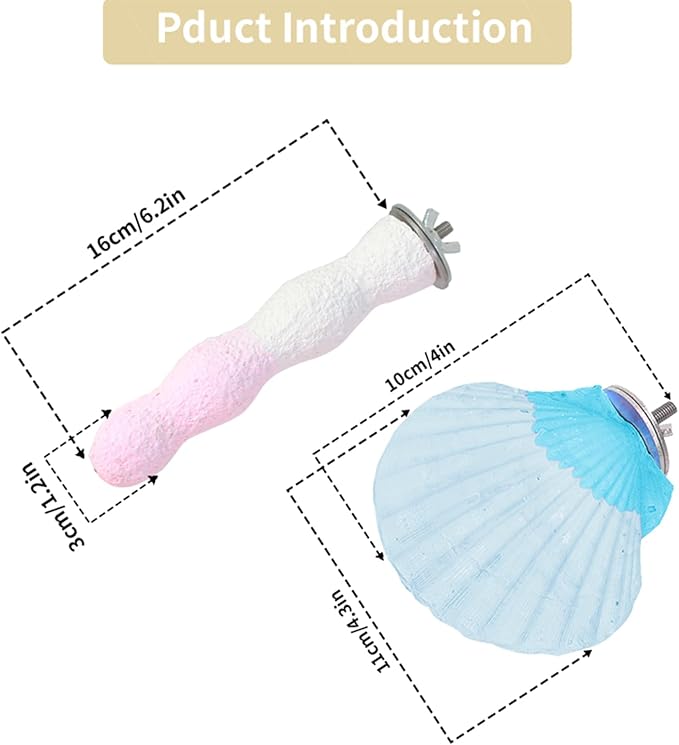 Bird Perches for Cage, Abrasive Surface High Calcium Mineral Parrot Perch Stand - Bird Nail File for Claw & Beak Health, Colorful Ceramic Bird Cage Accessories (Blue, Shell)-PawvioPets