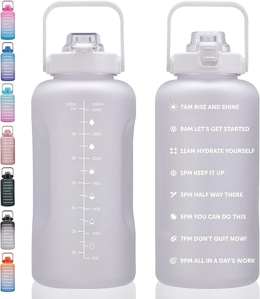 64oz,100oz,128oz Large Motivational Water Bottle with Time Marker, Leakproof & BPA Free Half Gallon Big Water Bottle with Straw Handle Tritan Frosted Water Jug for Gym,Fitness,Outdoor Sports-PawvioPets