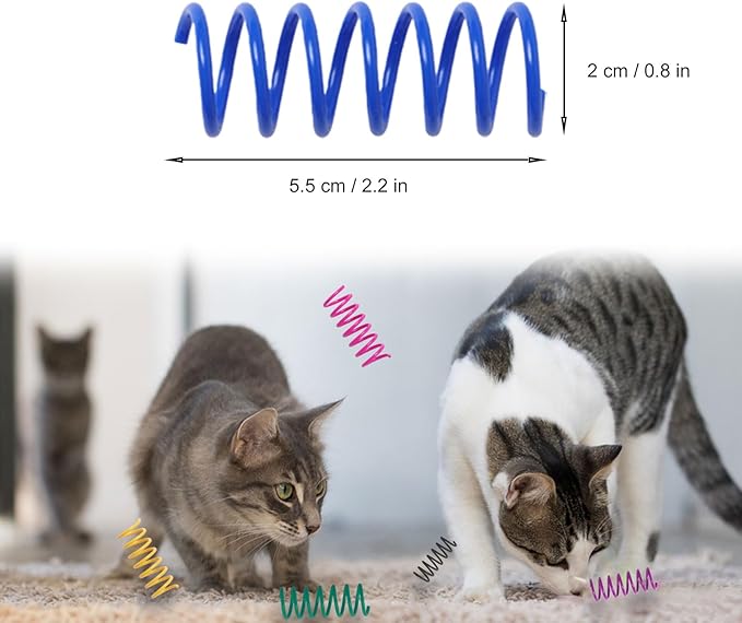 48PCS 12Colors Cat Spring Toys for Indoor Cats, Interactive Coil Springs for Self Play, Durable Heavy Plastic Cat Spiral Spring, Hunting, Biting, Swatting Creative Kitten Toy-PawvioPets
