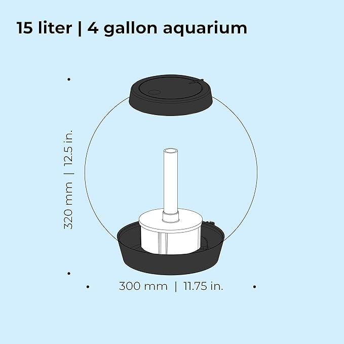 biOrb Classic 15 Acrylic 4-Gallon Aquarium with White LED Lights Modern Compact Tank for Tabletop or Desktop Display, Black-Trimmed Tank-PawvioPets