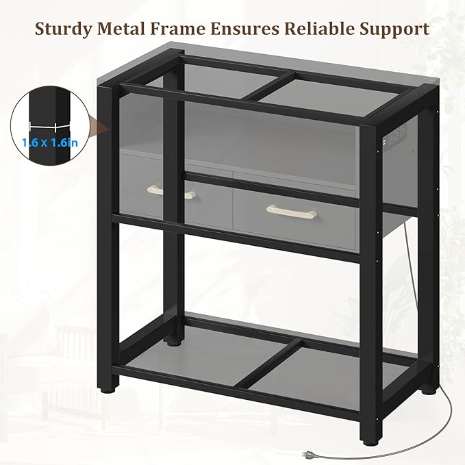 40-50 Gallon Aquarium Stand with Stable Metal Frame & Power Outlet, Heavy-Duty Fish Tank Stand with Waterproof Mat, 800LBS Capacity Storage Cabinet, Suitable for Turtle Tank, Reptile Terrarium, Black-PawvioPets