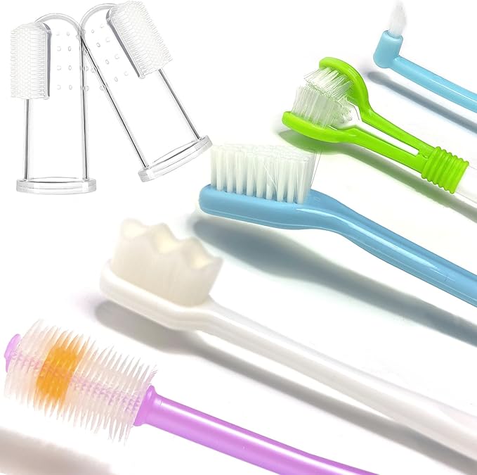 Dog Toothbrush, Finger Toothbrushes, 360 Degree Toothbrush, Triple Head Dog Toothbrushes, Double Head Toothbrush,Cleaning Brushes for Dog Cat Oral Dental Health (Blue, L)-PawvioPets