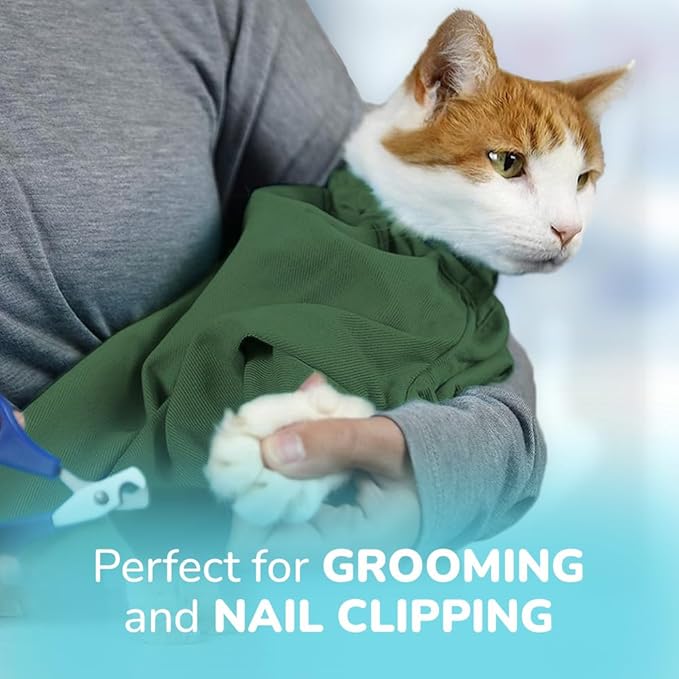 Cozy Comfort Carrier - X-Large Green Cat Carrier, Cat Holder for Cutting Nails, & Cat Carrier Pouch for Vet Visits, Medication Administration, Dental Care, & Travel-PawvioPets