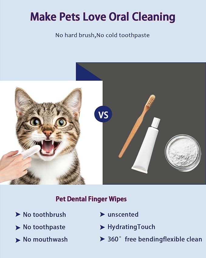 Dog Dental Wipes – Pet Teeth Cleaning Finger Pads for Dogs & Cats, 50 Count – Remove Plaque & Tartar, Freshen Breath, Easy Oral Care, Tea Polyphenol Formula-PawvioPets