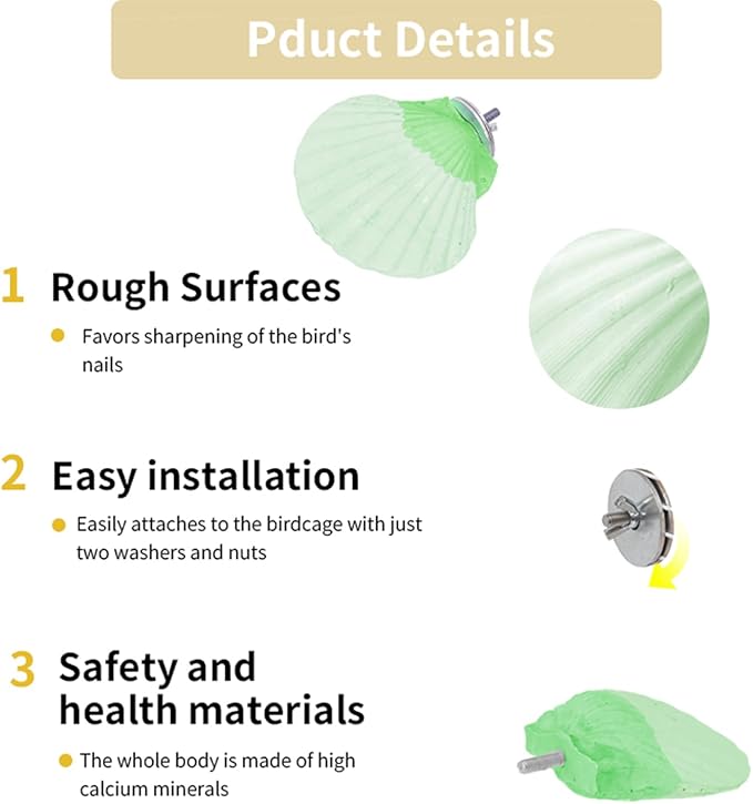 Bird Perches for Cage, Abrasive Surface High Calcium Mineral Parrot Perch Stand - Bird Nail File for Claw & Beak Health, Colorful Ceramic Bird Cage Accessories (Green, Shell)-PawvioPets