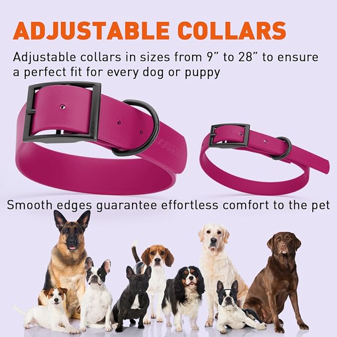Dogline Biothane Waterproof Dog Collar Strong Coated Nylon Webbing with Black Hardware Odor- Proof for Easy Care Easy to Clean High Performance Fits Small Medium or Large Dogs, Magenta Pink-PawvioPets