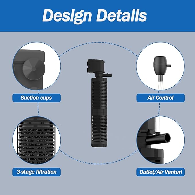 AquaMiracle True 4-Stage Fish Tank Filter, in-Tank Submersible Aquarium Filter Internal Fish Filter with Aeration, for 40-70 Gallon Aquariums-PawvioPets