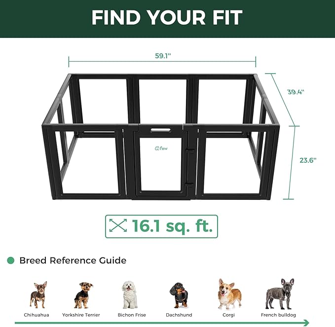 FXW AuraSpace Acrylic Indoor Unleashed Dog Playpen for Puppies and Small Dogs, 24 Inch, 10 Panels, Black-PawvioPets