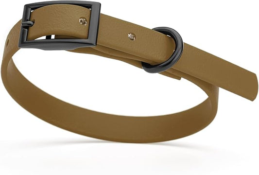 Dogline Biothane Waterproof Dog Collar Strong Coated Nylon Webbing with Black Hardware Odor- Proof for Easy Care Easy to Clean High Performance Fits Small Medium or Large Dogs, Coyote Brown-PawvioPets
