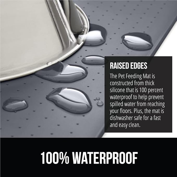 GORILLA GRIP 100% Waterproof Raised Edge BPA Free Silicone Pet Feeding Mat, Dog Cat Food Mats Contain Spills Protects Floors, Placemats for Cats and Dogs Water Bowl, Pets Accessories 18.5x11.5 Gray-PawvioPets
