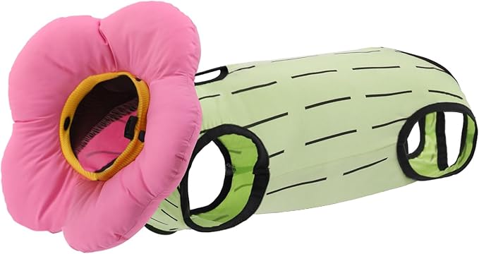 EMUST Cute Cat Recovery Suit and Adjustable Flower Cone Collar Set - Soft Surgical Suit for Abdominal Wounds, Cat Cones After Surgery for Female Kittens Under 4lb (Green)-PawvioPets