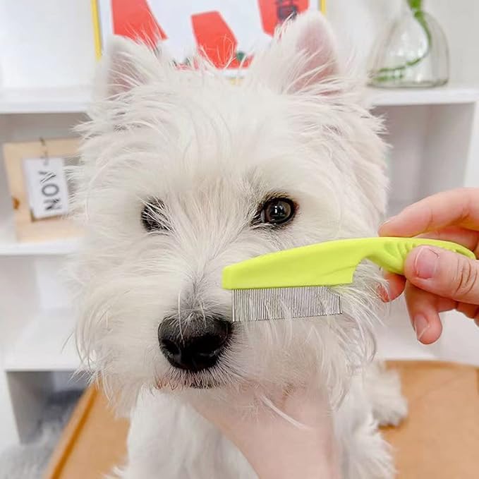 Flea and Lice Comb for Cats and Dogs - 2-in-1 Metal Round Smooth Teeth Pet Grooming Comb - Tear Stain and Mucus Crust Remover - Removes Floating Hair, Tangles, Dander (Green)-PawvioPets