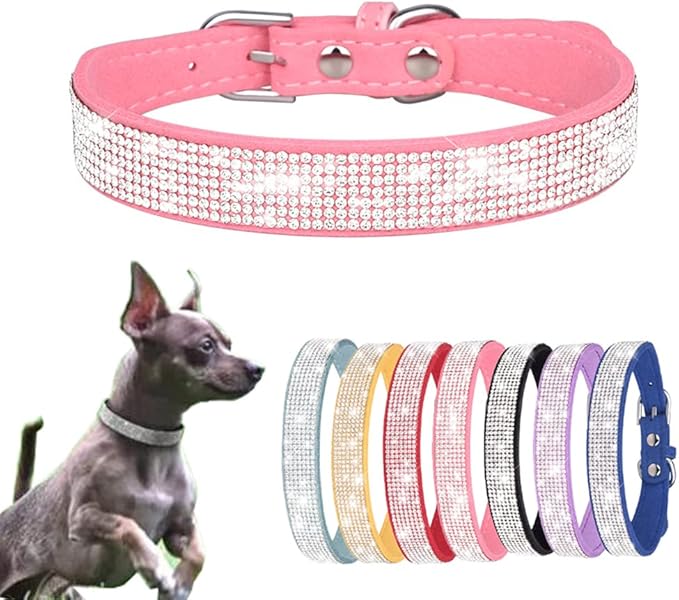 Dog Collar for Medium Dogs Female, Bling Diamond Fancy Crystal Glitter Pretty Jewel Rhinestone Puppy Dog Collars for Small Medium Large Breed Pet Girl Dogs Cats Kitten, Pink M Size-PawvioPets