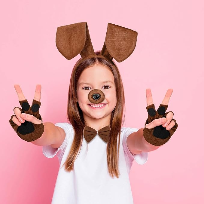 6 Pcs Puppy Costume for Women Include Dog Ears Headband,Bow Tie Tail Nose Paw Gloves and Tutu Skirt for Halloween-PawvioPets