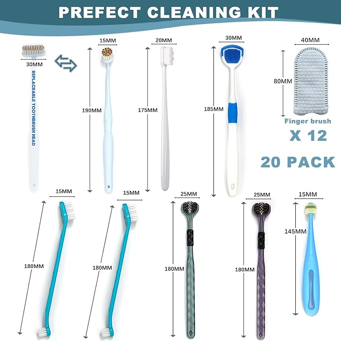 Dog Toothbrush Kit, 360-Degree Finger Three-Sided Design, Replaceable Tooth Brush Heads,Easy Teeth Cleaning & Dental Care, 20Pack-PawvioPets