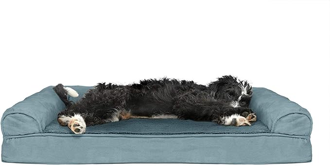 Furhaven Cooling Gel Dog Bed for Large/Medium Dogs w/ Removable Bolsters & Washable Cover, For Dogs Up to 55 lbs - Plush & Suede Sofa - Deep Pool, Large-PawvioPets