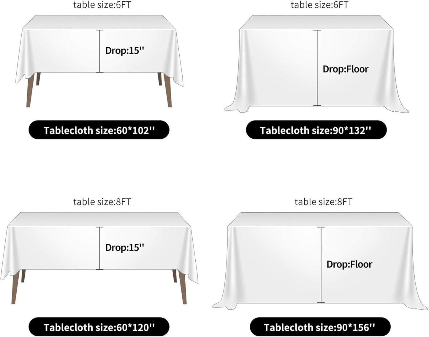 Ascoza 2pack 90x156 Inch Yellow Rectangular Tablecloth 8 Feet Table Cloth in Polyester Fabric for Wedding/Banquet/Restaurant/Parties