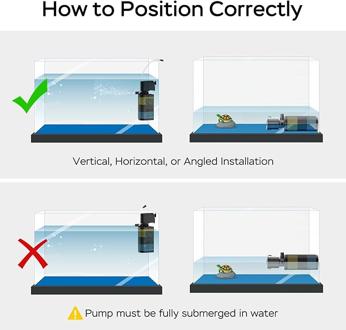 Aquarium Filter for 60-100 Gallon Tanks, Internal Large Fish Tank Filter, Powerful Submersible Pumps Fish Filter, Turtle Tank Filter, with Dual Water Outlet & Aeration-PawvioPets