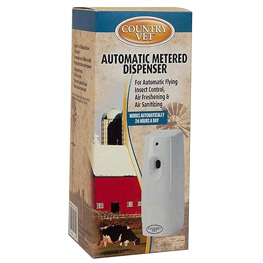 Country Vet Mosquito+Fly Metered Spray Refill (Case of 12) & Automatic Metered Dispenser (Case of 12) - 342033CVA - Great for Barns, Stables, Farms, Stalls and Outdoor Insect/Fly Prevention-PawvioPets
