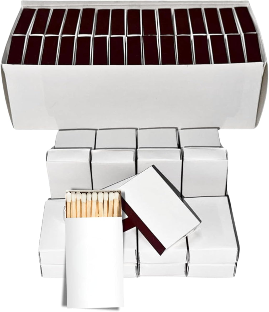 50 Boxes Blank White Wooden Matches | Strike on Box Matchboxes Traditional Wooden Matchsticks | Wedding Party Event Favors to Customize