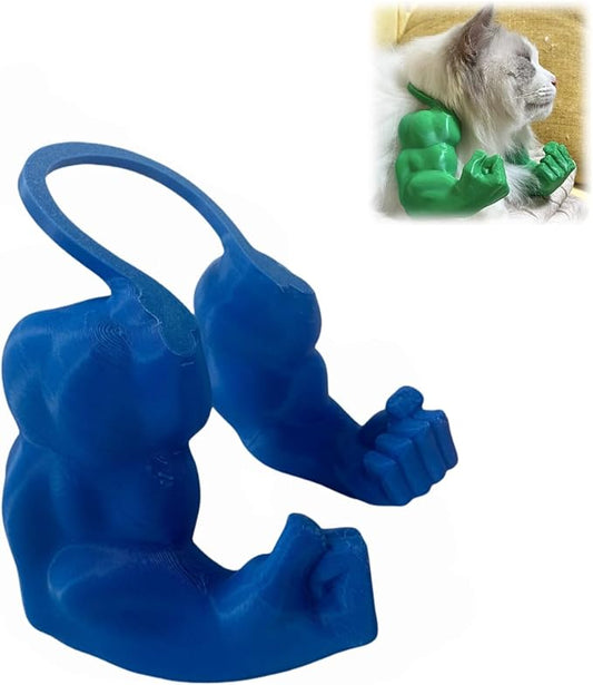 Funny Cat Muscle Arm, 3D Print Cat Neck Arm with Muscles, Funny Pet Prop Boom Arm, for Kitten Birthday Party Supplies(Blue)-PawvioPets