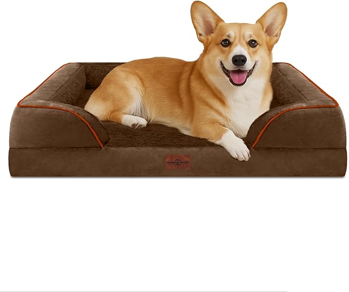 Comfort Expression Medium Dog Beds Waterproof Orthopedic Foam Dog Sofa Beds for Medium Large Dogs Comfy Pet Bed with Washable Removable Cover & Non-Slip Bottom(Medium,Chocolate Brown)-PawvioPets