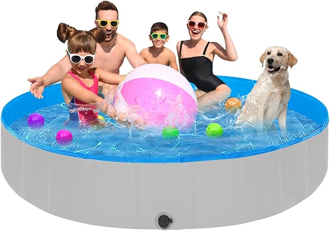 Foldable Dog Pool for Large Dogs, 87"x16" Kiddie Pool Hard Plastic Dog Swimming Pool Portable, Collapsible Dogs Wading Pools & Bathing Tub, Outdoor Cooling for Pets Kids & Adult-PawvioPets