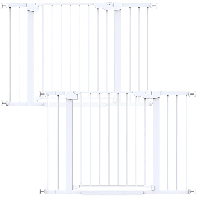 Cumbor 2 Pack 29.7-46" Baby Gate for Stairs, Mom's Choice Awards Winner-Auto Close Dog Gate for doorways, Easy Install Pressure Mounted Pet Gates indoor, Easy Walk Thru Wide Safety Gate for Dog, White-PawvioPets