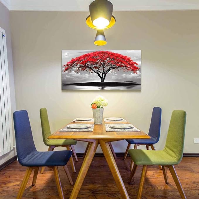 canvas wall art for living room bathroom Wall Decor Black and white landscape red tree moon scenery Hang painting Home Decorations for office bedroom kitchen Works canvas Prints pictures 24" x 48"inch-PawvioPets